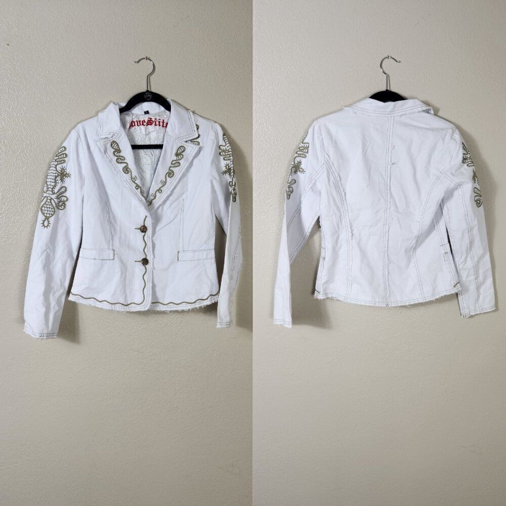Trendy boho blazer embroidered jacket NWT Love stitch design L